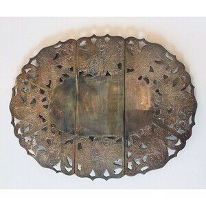Vtg Raimond Oval Pierced Silver‎ Plate Metal Trivet Expandable Adjustable Spain
